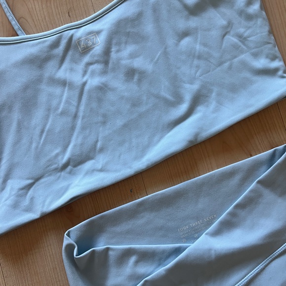 437 Light Blue Women's Crop Tank and High-Waist Bike Short Set - Picture 3 of 9